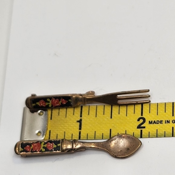 Spoon Fork Floral Enamel Handles Brooch Pin Set Vintage Costume Jewelry - Picture 7 of 7
